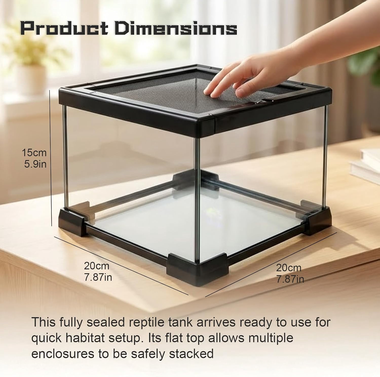 VNEKVA Small Glass Terrarium with Lockable Top, Reptile Tank for Geckos, Lizards, Snakes, Turtles & Amphibians