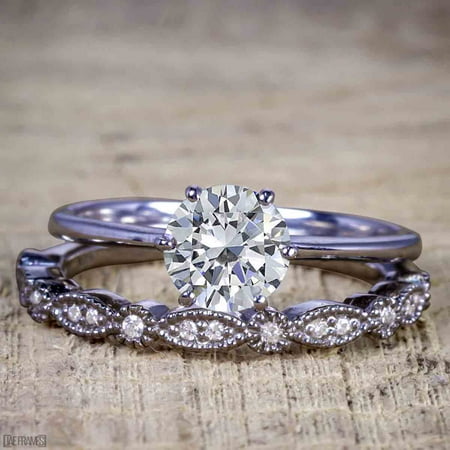 Artdeco 1 25 Carat Round Cut Moissanite And Diamond Wedding Bridal