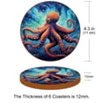 thumbnail image 3 of Octopus Set of 6 Cute Round Coasters, Microfiber Leather Drink Coasters for Table, 11x11 cm/4.3x4.3 Inches, Coasters for Home and Office Decor, 3 of 6