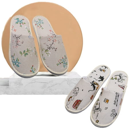 

KYAIGUO 4PCS Patterned Slippers for Men and Women Premium Disposable Hotel Slippers Soft Cotton Breathable Guest Slippers Non-slip Sole Washable Reusable
