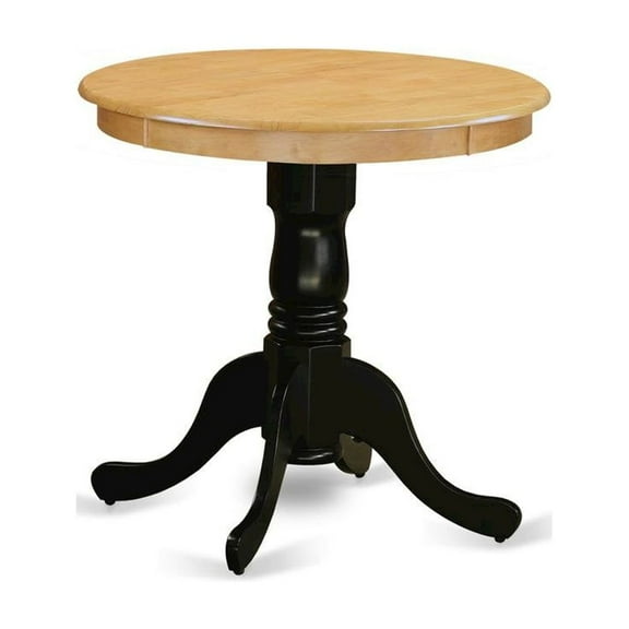 FurniFact Pedestal Dining Table, Round, Oak and Black Finish, Solid Wood