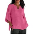 thumbnail image 1 of CHOK Tunique Décontractée d'Été pour Femmes T-Shirts en Coton Lin Manches 3/4 Col Rond Léger Basique, 1 of 5