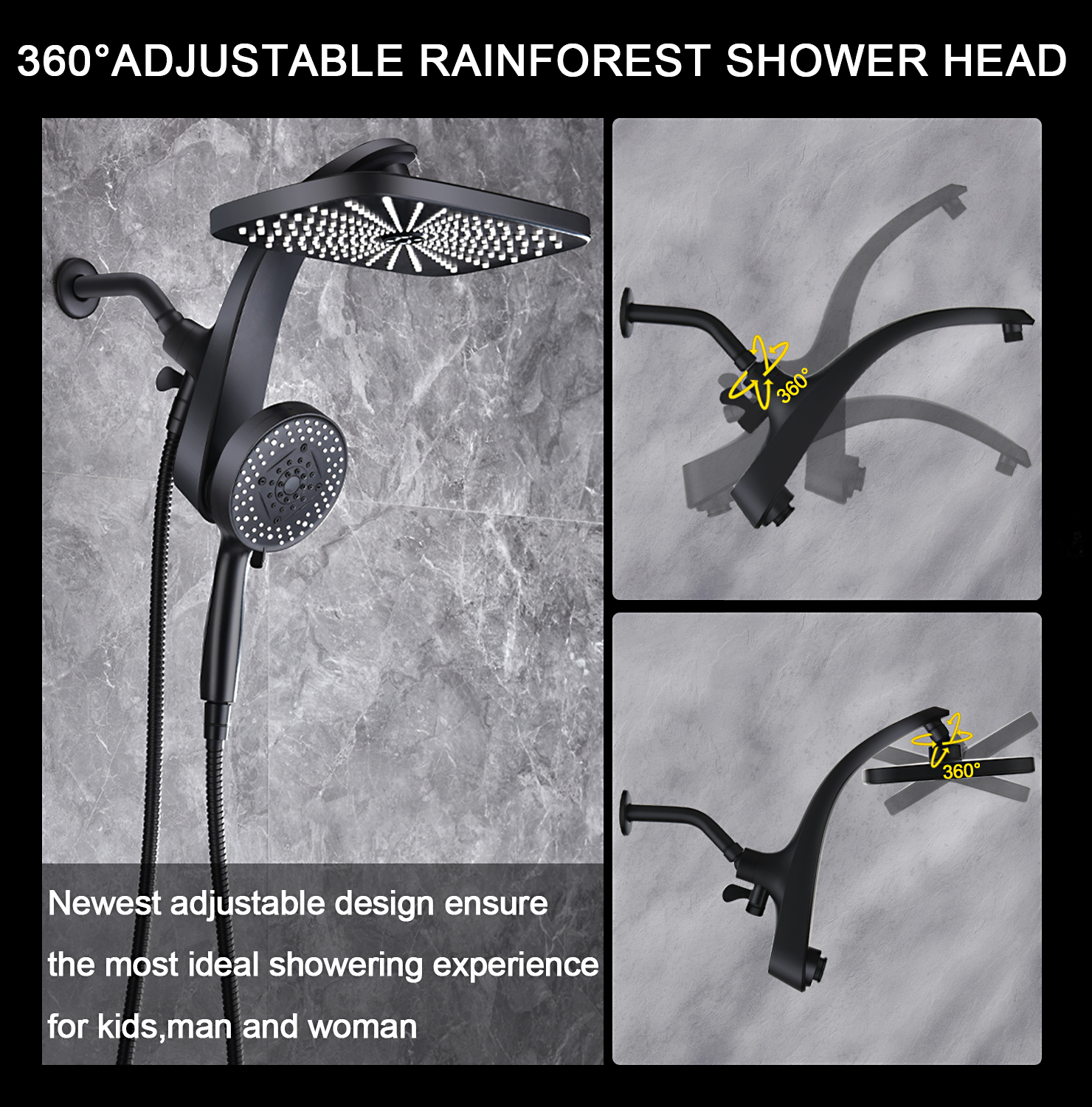 INAVAMZ 12" Rain Shower Head & Handheld Combo, Black photo 4