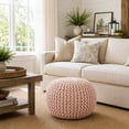 thumbnail image 5 of Casafield Round Pouf Ottoman, Light Pink - 20" Dia x 14.5" High Cotton Knit Foot Stool - Boho Floor Pouffe for Living Room, 5 of 8