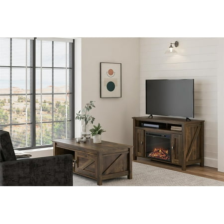Woven Paths Scandi Farmhouse Electric Fireplace TV Console for TVs up to 50", Rustic