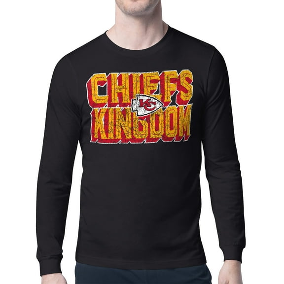Men's-Starter Black Kansas City Chiefs Distressed Phrase Long Sleeve T-Shirt