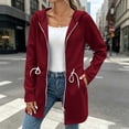 thumbnail image 2 of Womens Zip up Long Hoodie - Lightweight Soft Fleece Front Zipper Hooded Jackets with Side Pockets Tie Waist Loose Casual Long Sleeve Winter Coats Red XL, 2 of 7