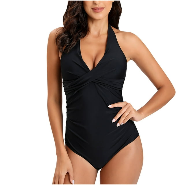 Traje de baño de una pieza para mujer, cómodo, liso, con almohadilla en el pecho, sin aros, Bikini con escote en V profundo OAVQHLG3B Store lin121212