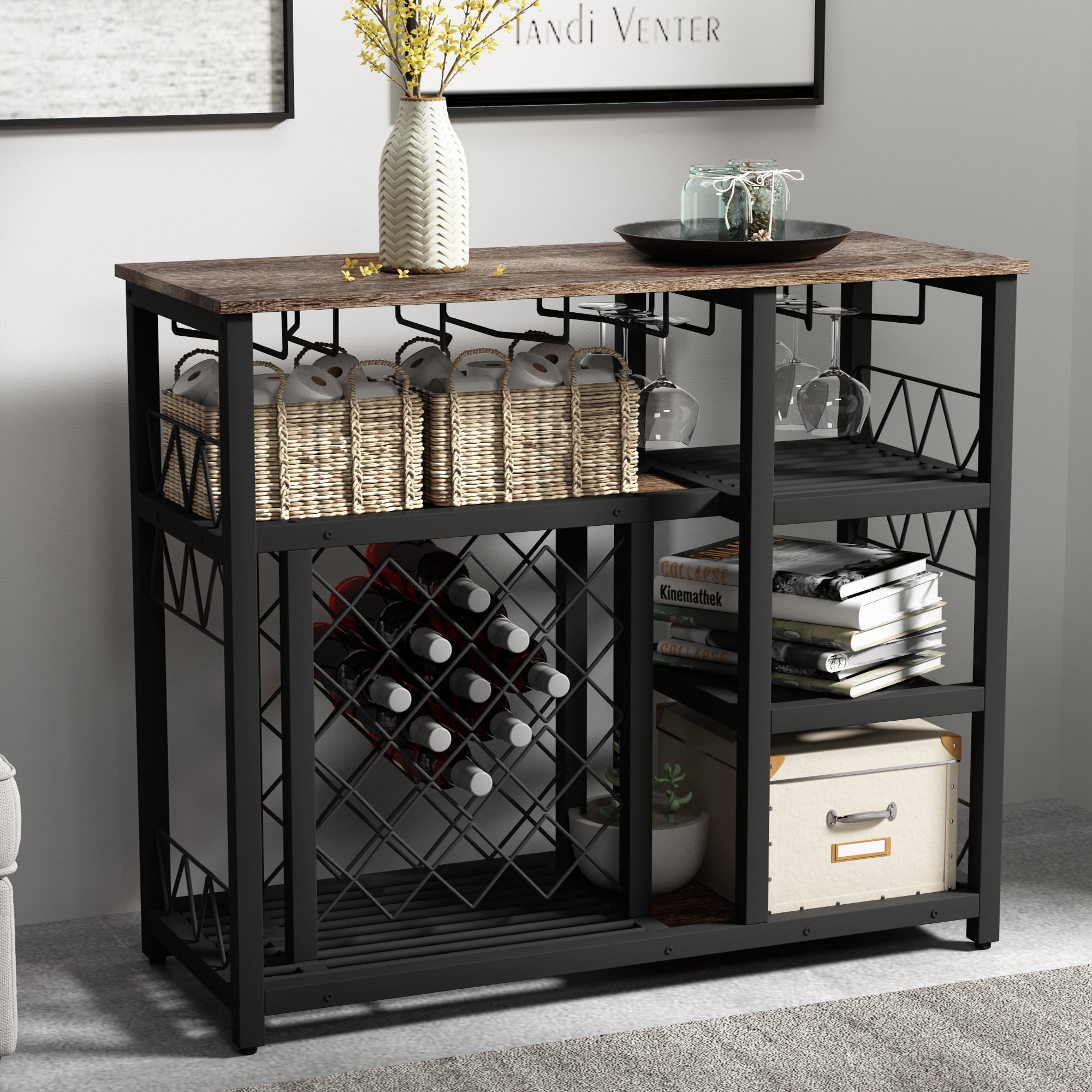 Modern Home Bar Storage Table Glass Wine Liquor Shelf Rack Glossy Server Cabinet 