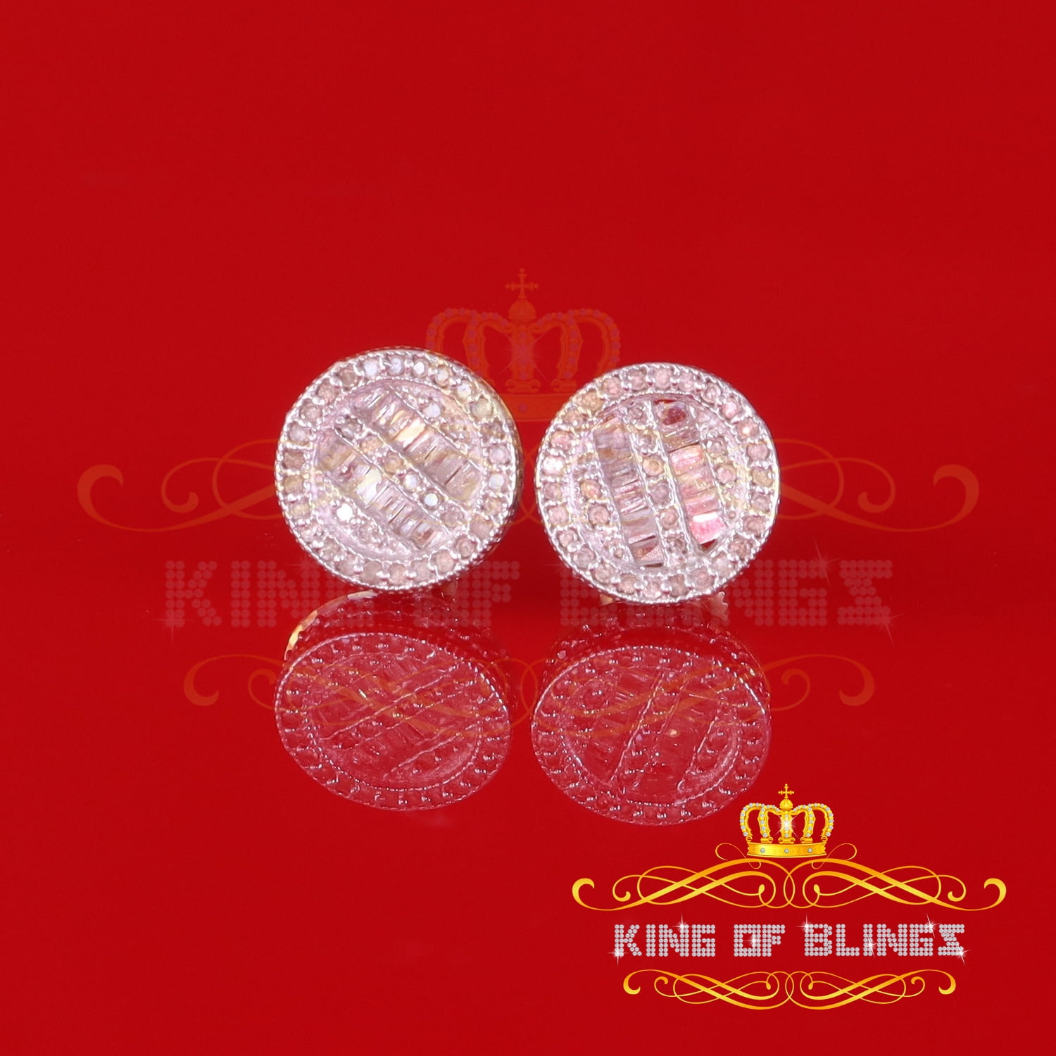 King of Bling's 0.33ct Diamond 925 Sterling Yellow Silver For Men's & Womens Stud Round Earrings