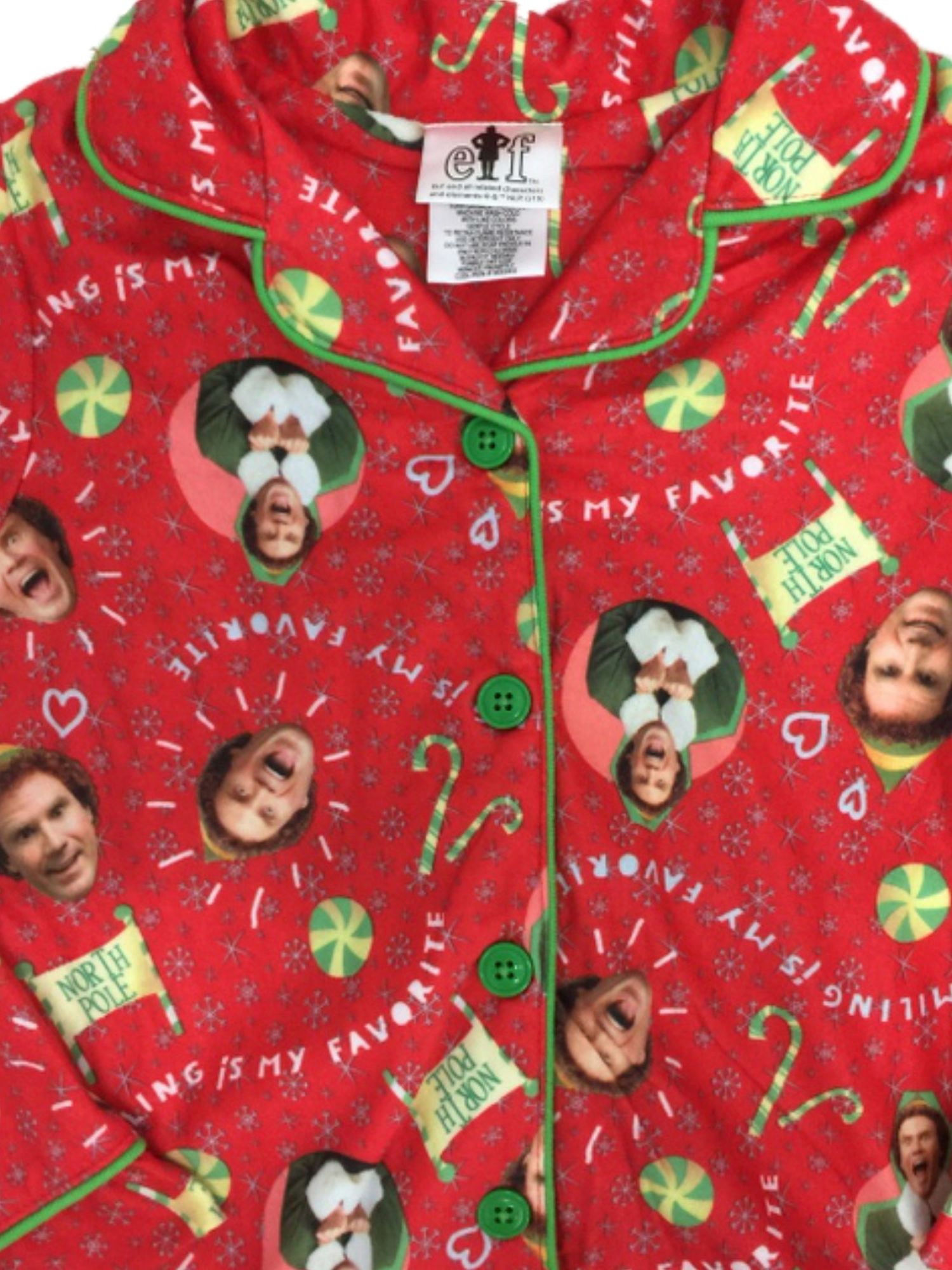 Girls Elf Smiling Is My Favorite Red Button Up Christmas Pajamas Sleep Set S