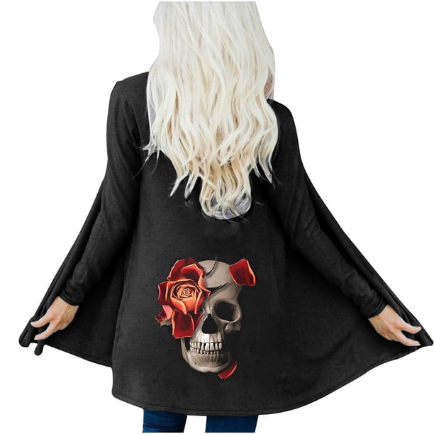 Moda mujer Halloween estampado manga larga cárdigan otoño abrigo blusa Tops Pompotops qwe21533