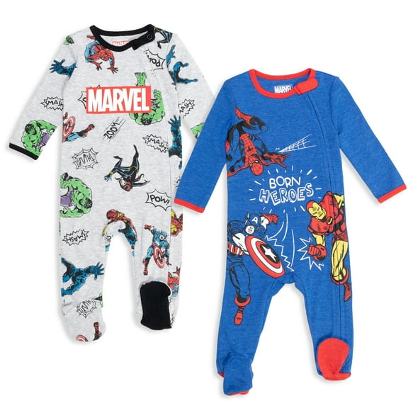 Marvel Avengers Spider-Man Iron Man Captain America Newborn Baby Boys 2 Pack Zip Up Sleep N' Plays Newborn to Infant