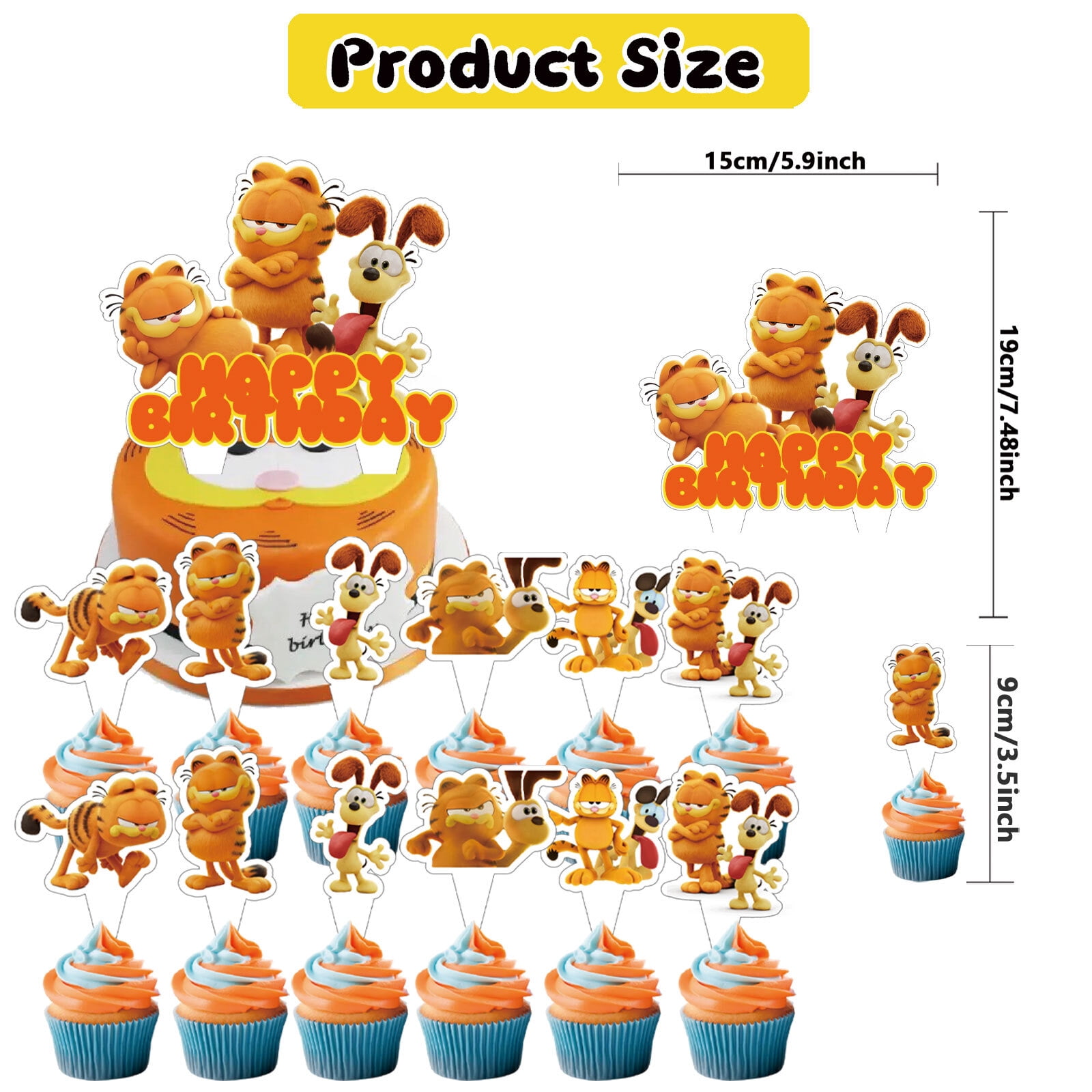 32 PCS For Garfield Cartoon Theme Party Decorations Set,With 1 Happy Birthday Banner,18 Balloons,13 Cupcake Toppers,for Boy Girls Party Supplies Set