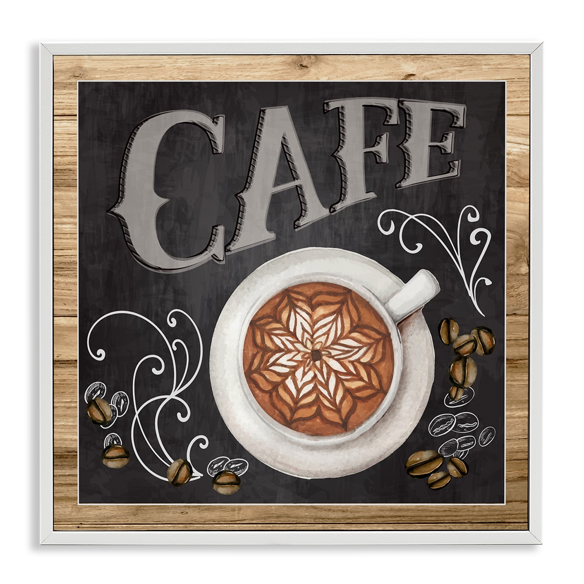 Stupell Industries Chalkboard Style Cafe Sign Latte Coffee Beans Motif Framed Wall Art, 17 x 17, Design by ND Art