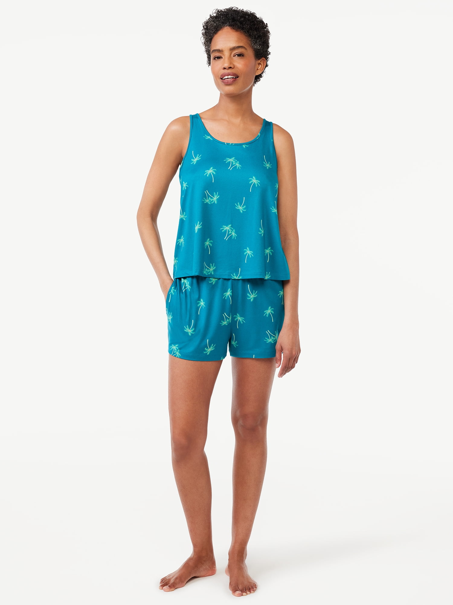 Joyspun Women's Print Tank Top and Shorts Pajama Set, 2-Piece, Sizes S to 3X