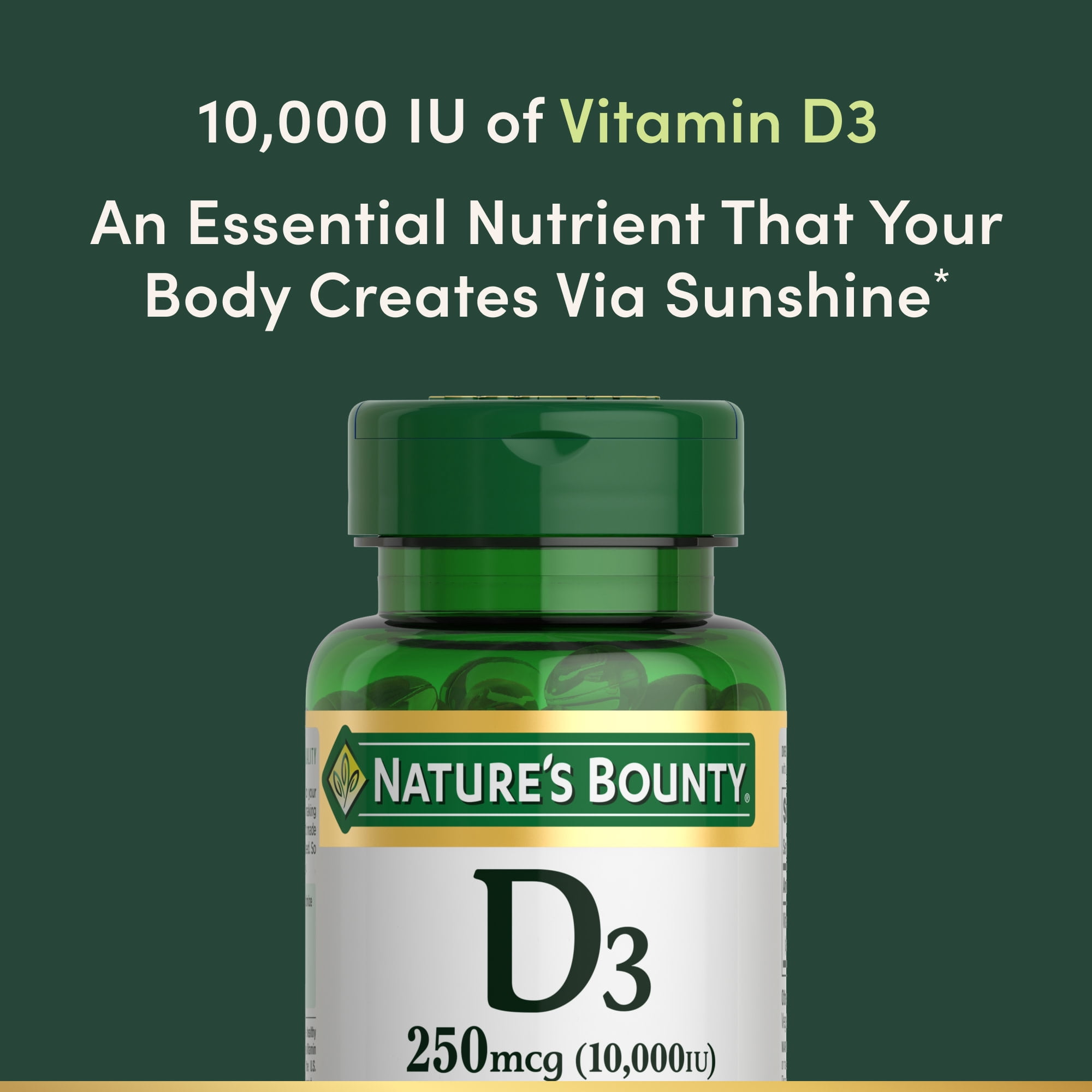 Nature's Bounty Vitamin D3 Cholecalciferol Softgels, 250 mcg 10,000 IU, Immune Support, Bone Health, High Potency, 72 Count