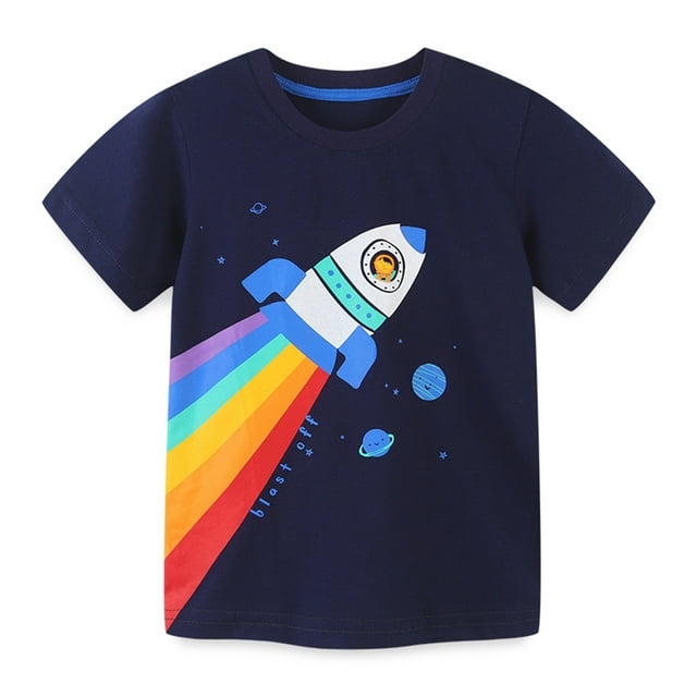 KAWELL T-Shirts d'Été à Motif Dinosaure pour Tout-Petits Garçons, Manches Courtes, Haut Taille 2-7T