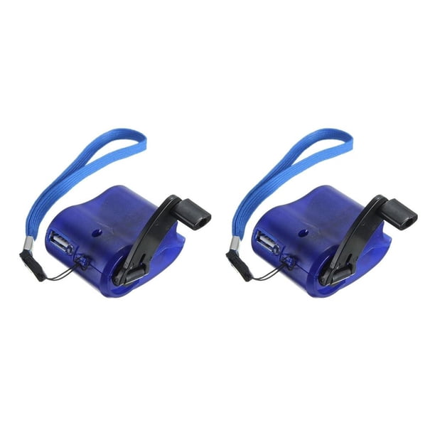 Inteprter manivela usb teléfono móvil portátil generador de energía manual al aire libre indicador led bolsillo mochilero emergencia azul Azul 2piezas