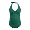 thumbnail image 5 of Quealent Maternity Cutout One Piece Swimsuit Twist Front Criss-Cross Bathing Suit High Waisted Pregnancy Swimwear Green for Size L, 5 of 7