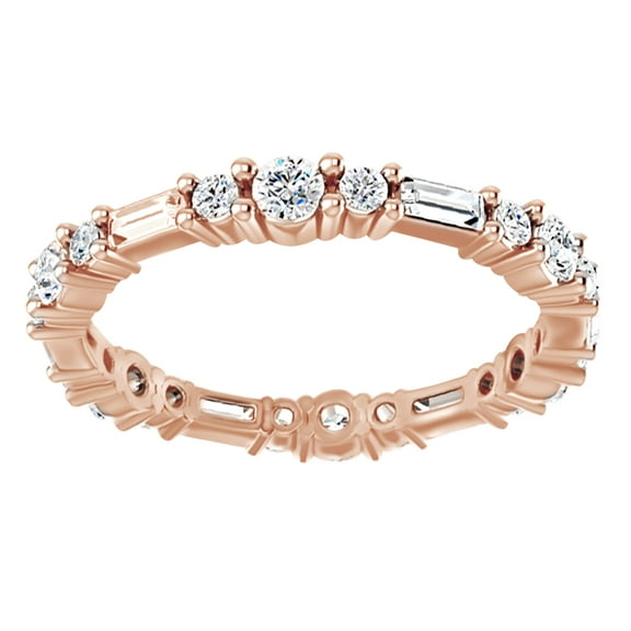 AFFY Round & Baguette Cut White Natural Diamond Full Eternity Band Rind In 14K Solid Rose Gold (0.87 Ct)