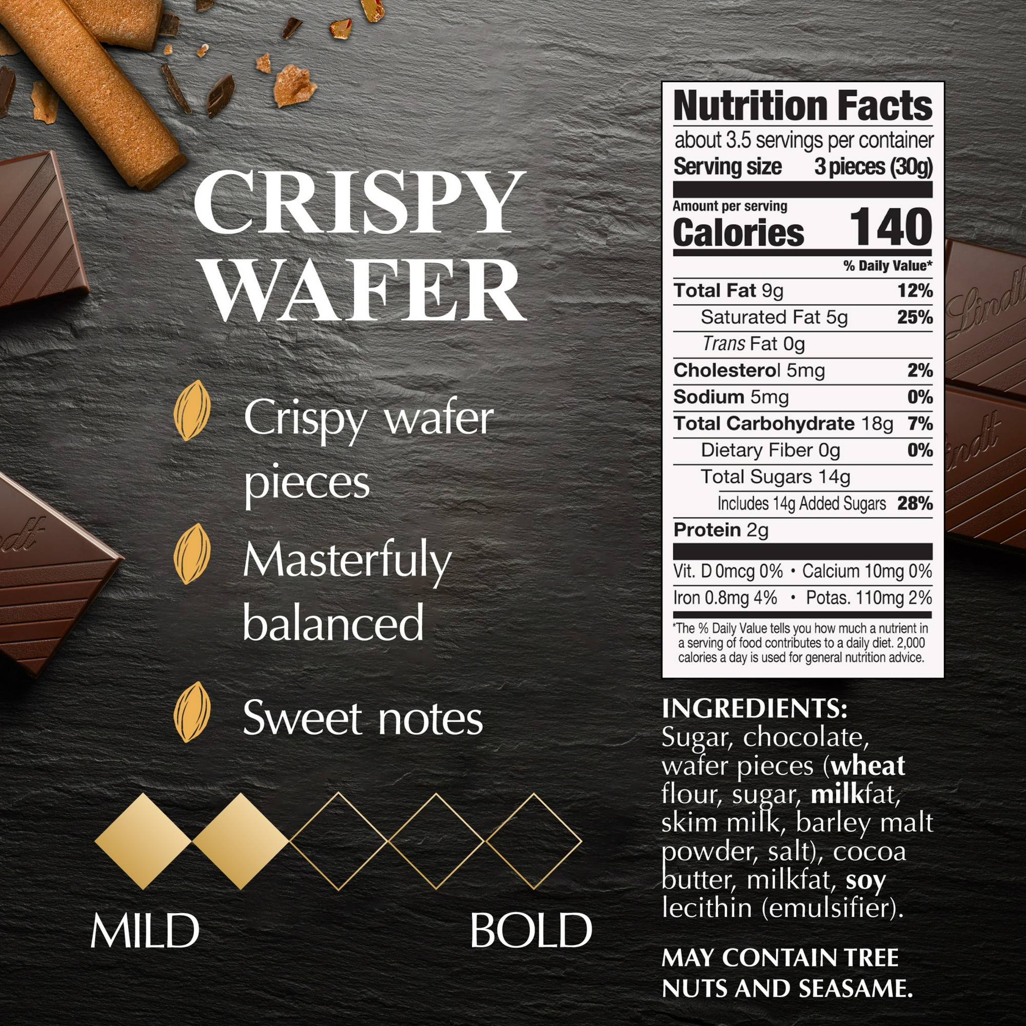 Lindt EXCELLENCE Crispy Wafer Dark Chocolate Candy Bar, 3.5 oz, Bar