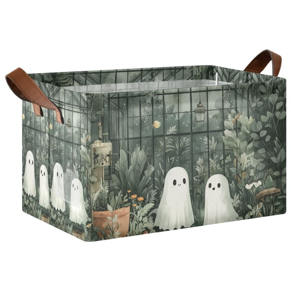 Yayeee Foldable Storage Basket for Shelves with Handles Waterproof Cloth Bins, Cute Ghosts Playing