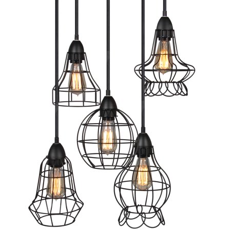 - Best Choice Products 5-Light Industrial Metal Hanging Pendant Lighting Fixture w/ Adjustable Cord Lengths - Black