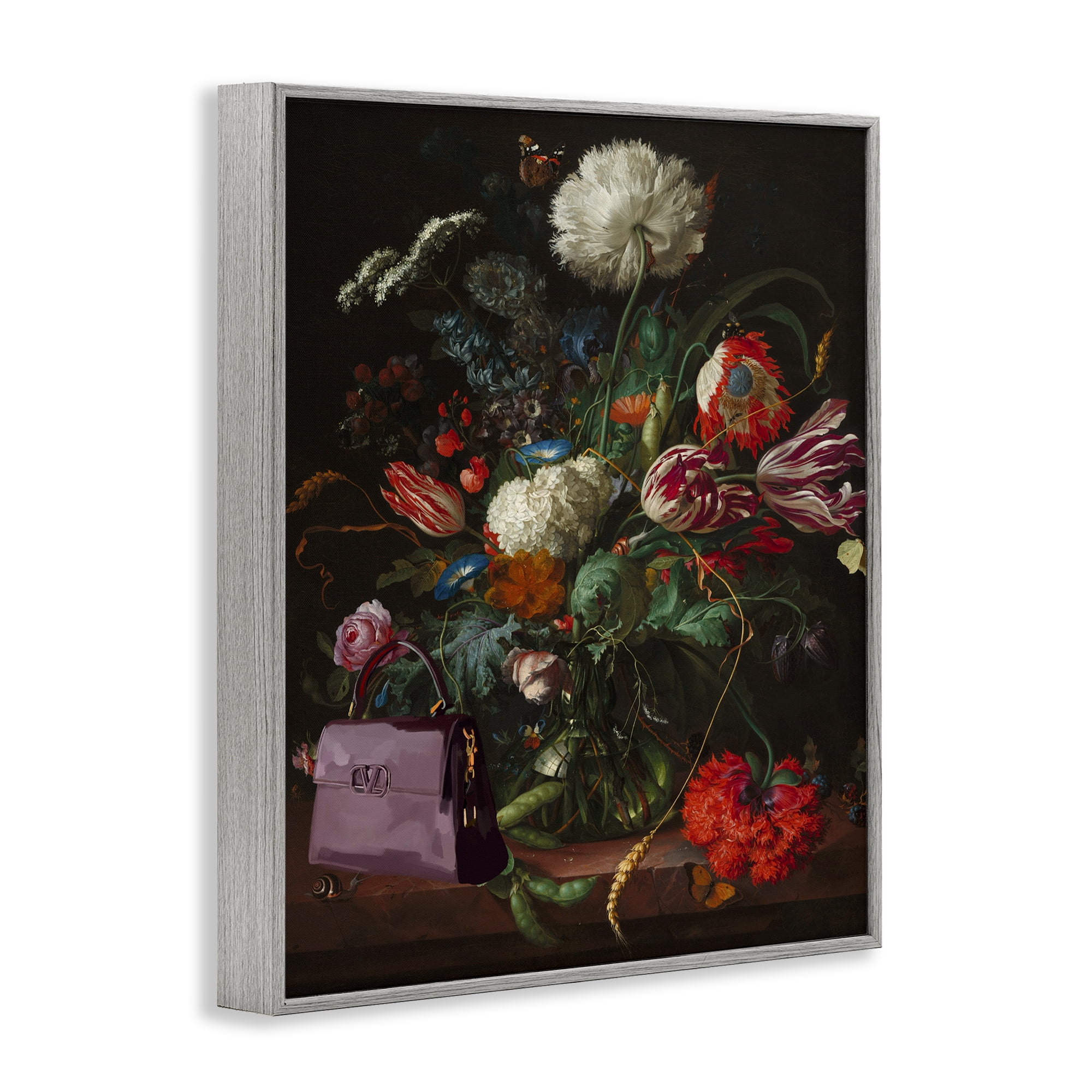 Stupell Industries Glam Vintage Bouquet Botanical & Floral Painting Gray Framed Art Print Wall Art, 24 x 30
