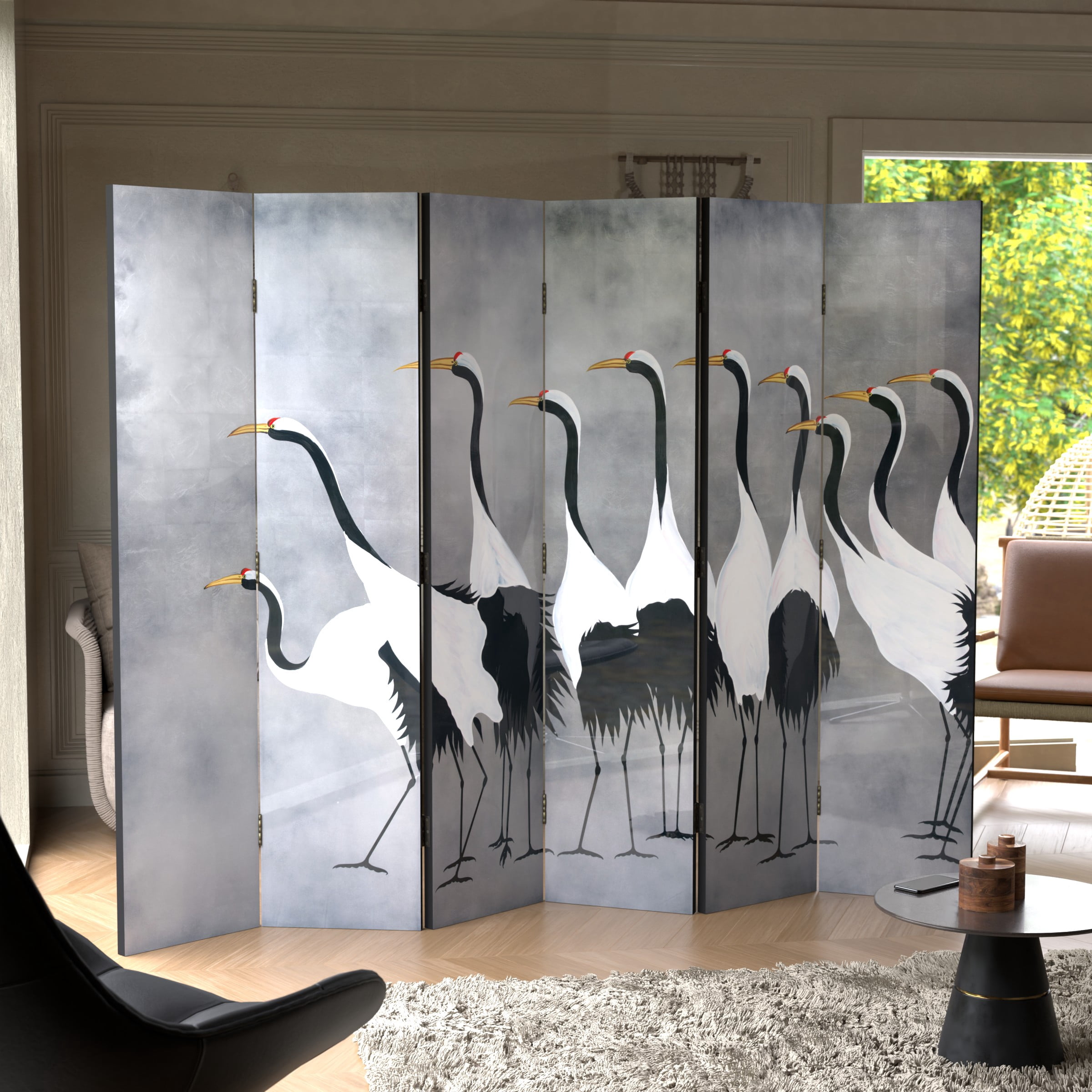 Cranes on Silver Room Divider