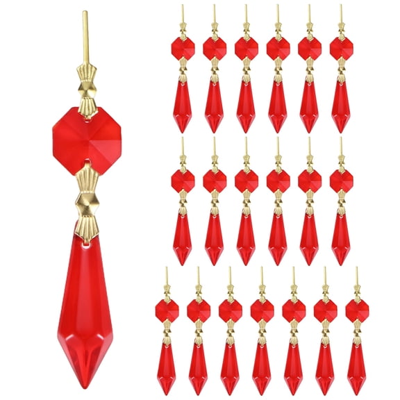 Uxcell 20-Pack Crystals Prisms Glass Tip Beads, 75mm Replacement Chandelier Teardrop Icicle Drops Hanging Pendant [Dark Red]