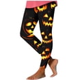 thumbnail image 2 of BRELIL Women Plus Size High Waisted Stretch Pumpkin Print Leggings Casual Loungewear Halloween Party Tights Cozy Autumn Fashion Bottoms, Yellow XL, 2 of 5