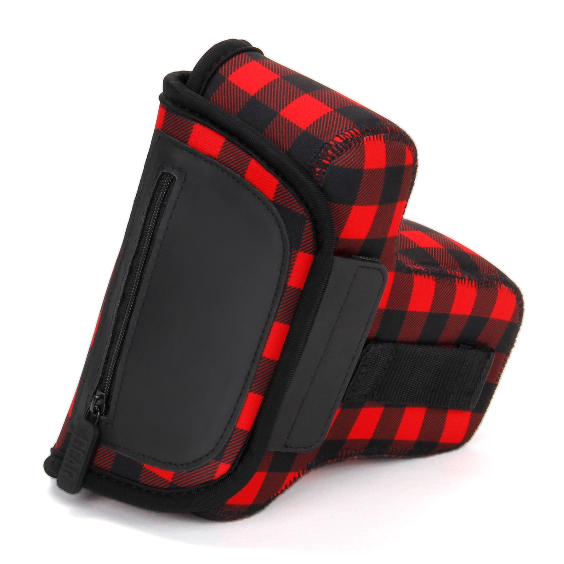 USA GEAR DSLR Camera Case / SLR Camera Sleeve (Red Plaid) with Neoprene Protection , Holster Belt Loop and Accessory Storage - Compatible With Nikon D3400 / Canon EOS Rebel SL2 / Pentax K-70 & More