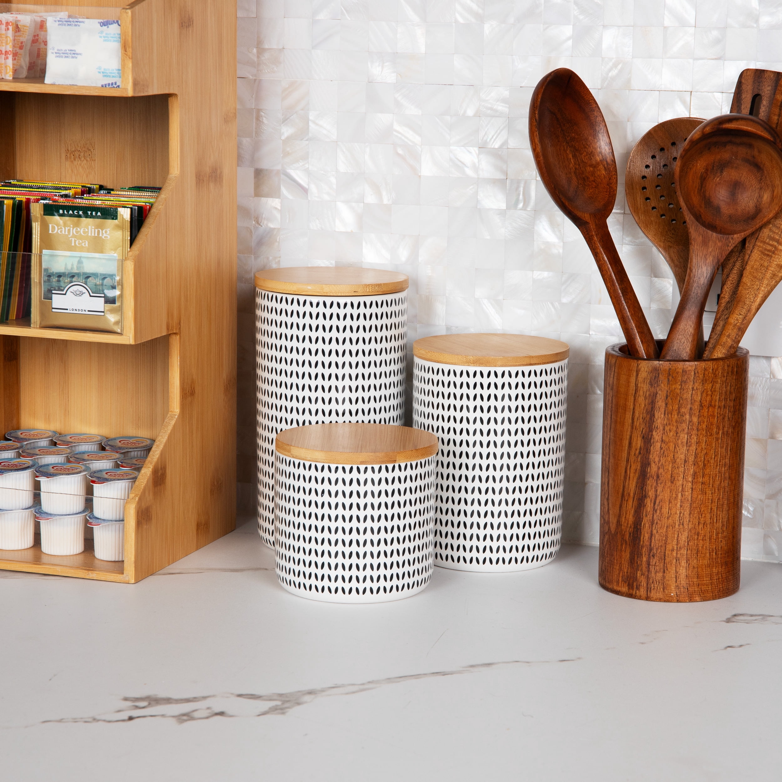 Mind Reader 3-Piece Canister Set, Sugar Container, Coffee Storage, Lids, Kitchen, Ceramic