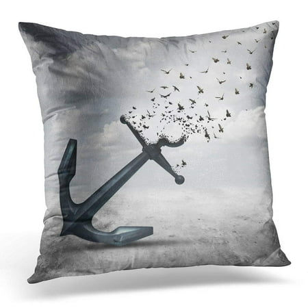 BSDHOME Letting Go Psychology As Heavy Anchor Transforming Into Flying Group of Birds Motivational Metaphor Pillow Case Pillow Cover 20x20 inch