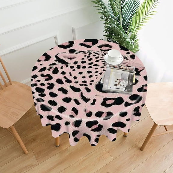 RKSupls 60 Inch Round Tablecloth, Leopard Pink Pattern Premium Polyester Straight Edge Wrinkle Resistant Washable Table Cover for Party Home Dining Decor