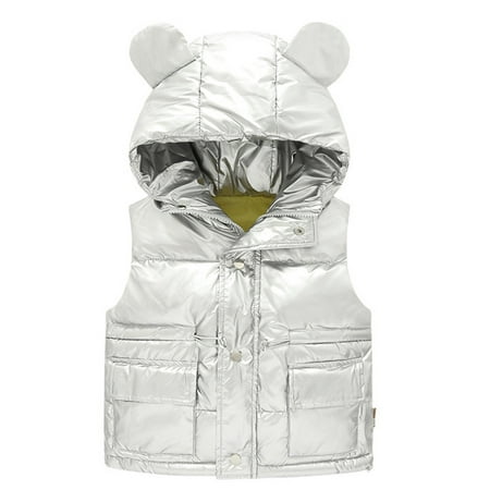 

kpoplk Toddler Jackets For Girls Toddler Kids Baby Boys Girls Winter Warm Solid Dinosaur Padded Coats Hooded Jacket Toddler Coats(Silver)
