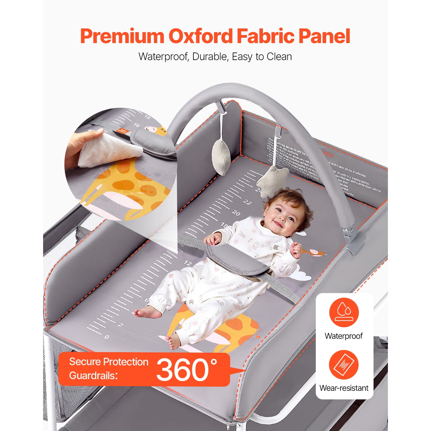 KFFKFF Foldable Baby Diaper Changing Tables 30.00 x 29.53 x (39.57–42.52) in Light Gray