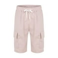 thumbnail image 4 of MIXUE Mens Shorts Summer Linen Solid Color Elastic Waist Drawstring With Large Pockets Beach Sports Loose Fit Casual Activewear,Pink,XXXL, 4 of 7