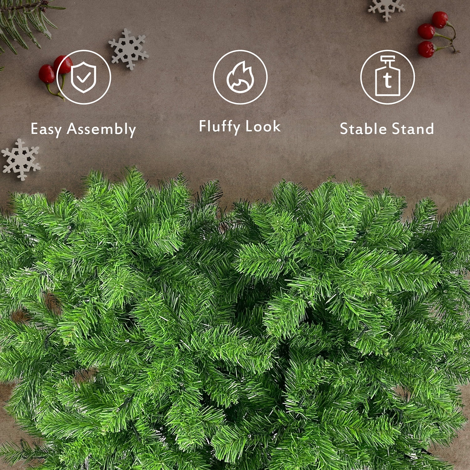Kadyn Upside Down Green Christmas Tree, Xmas Tree with LED Warm White Lights, Reinforced Metal Base & Easy Assembly 6ft, w/1,000 Lush Branch Tips, 360 LED Lights X-mas