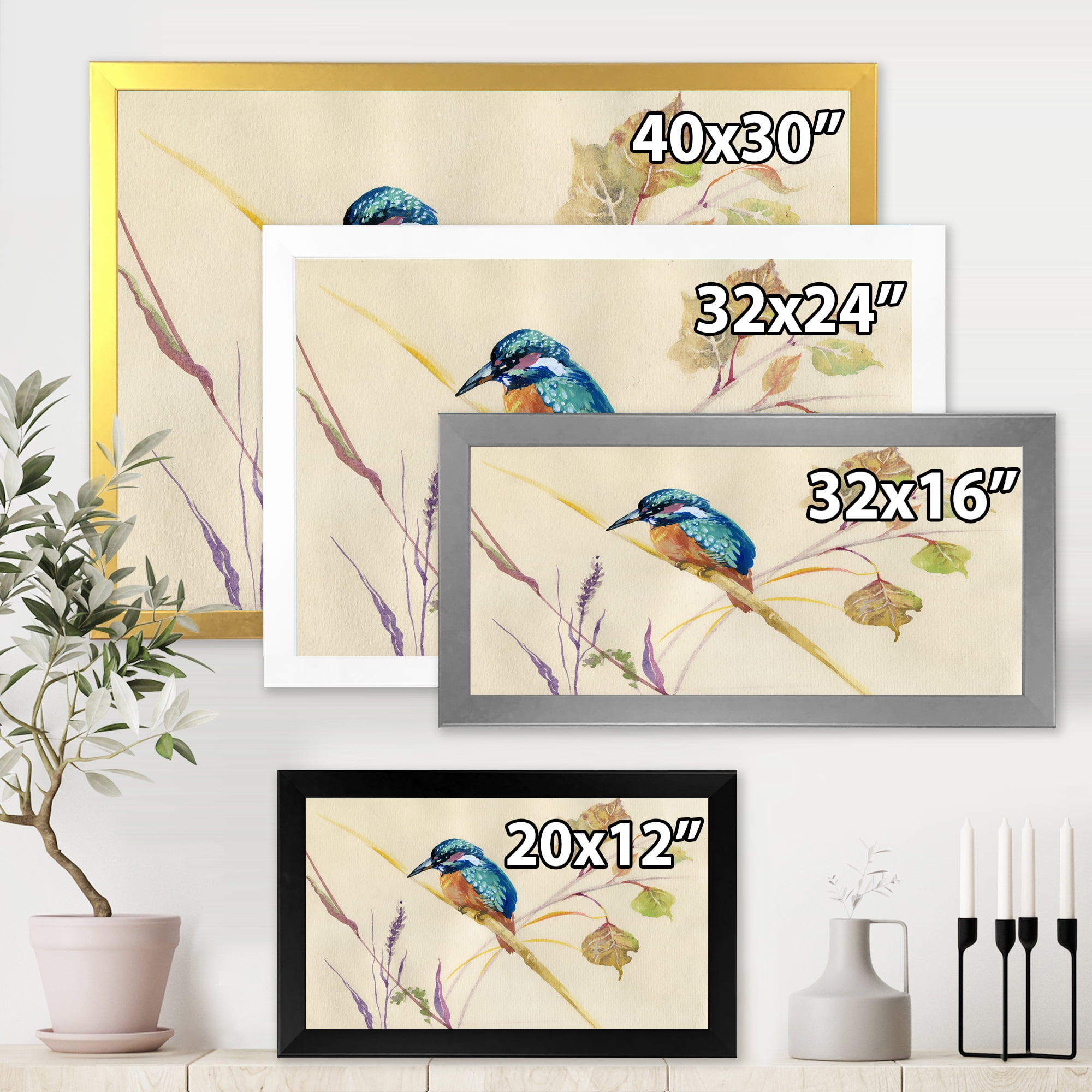 Designart 'Common Kingfisher Bird On Branch' Traditional Framed Art Print