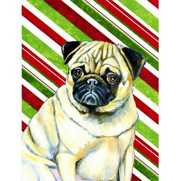 28 x 40 in. Pug Candy Cane Holiday Christmas House Size Canvas Flag