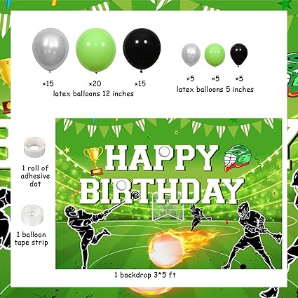 Lacrosse Birthday Party Decorations Boys, Lacrosse Birthday Party Backdrop Banner Green Black Silver Balloon Arch Kit,Lacrosse Photo Background for Sports Theme Party 1 Year Old Birthday