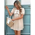 thumbnail image 2 of Osfvolr Women Casual Summer Puff Sleeve Mini Dress Tie Front Cut High Waist Peplum Dress  XL, 2 of 6