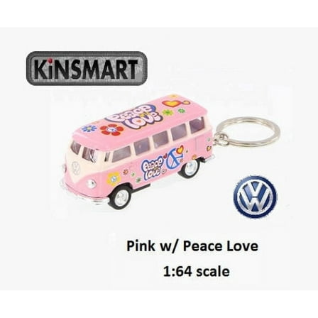 2.5" Kinsmart 1962 Volkswagen Bus Diecast Toy Keychain 1:64 Decal Pastel Pink