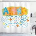 thumbnail image 1 of Aloha Shower Curtain, Fun and Floral Typography with Wavy and Spiraling Stripes Exotic Holiday Theme, Fabric Bathroom Set with Hooks, 69W X 75L Inches Long, Multicolor, by Ambesonne, 1 of 3