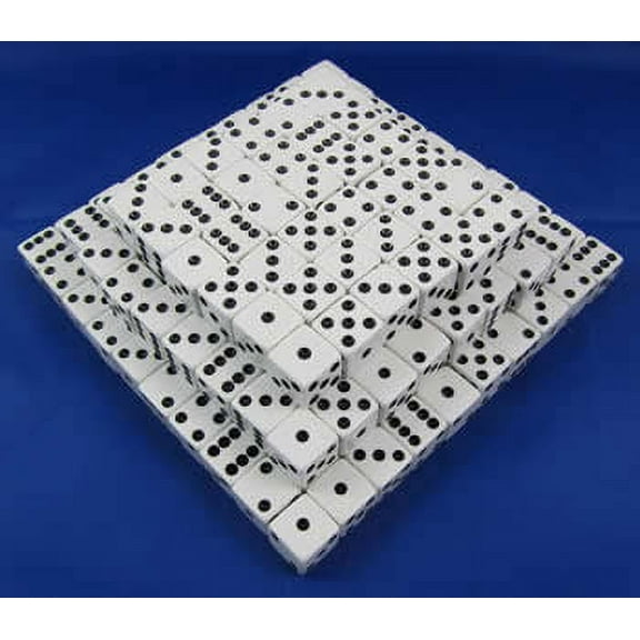 White Opaque Dice with Black Pips D6 16mm (5/8in) Bulk Pack of 200 Koplow Games