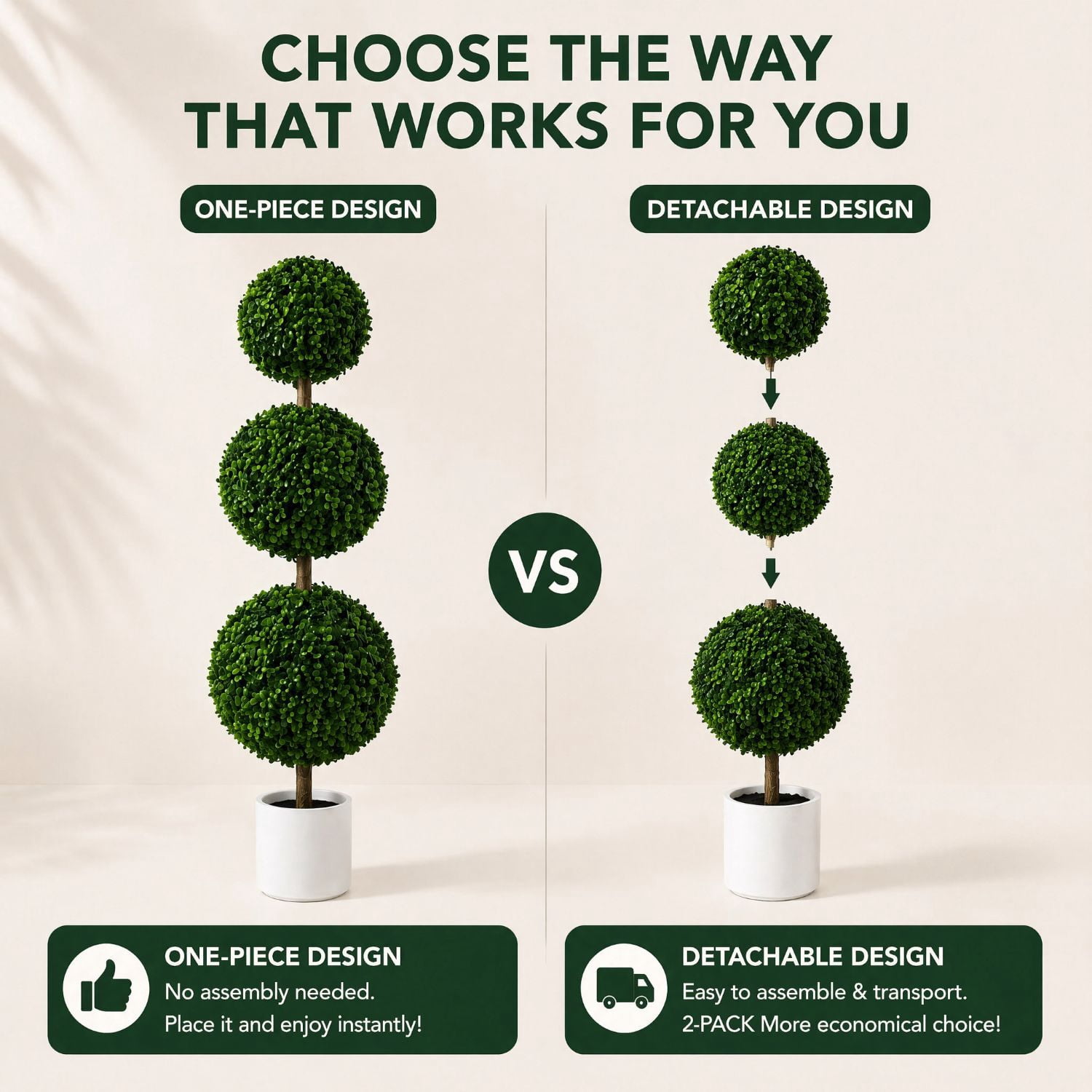 Easy4Home 4FT Artificial Triple Ball Boxwood Topiary Tree Potted Faux Floor Plant – Ready to Display