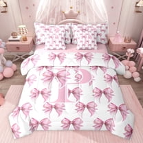 Feelyou Cute Pink Monogrammed Twin Bedding Sets 7-Piece for Child, Kawaii Bow Letter P Bedding Comforter Set, Dreamy Princess Style Reversible Sheet Sets, Luxury Bedroom Decor