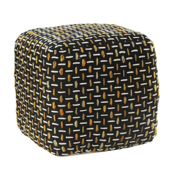 Laddha Home Designs 16" Gold and Black Geometric Interwoven Square Pouf Ottoman
